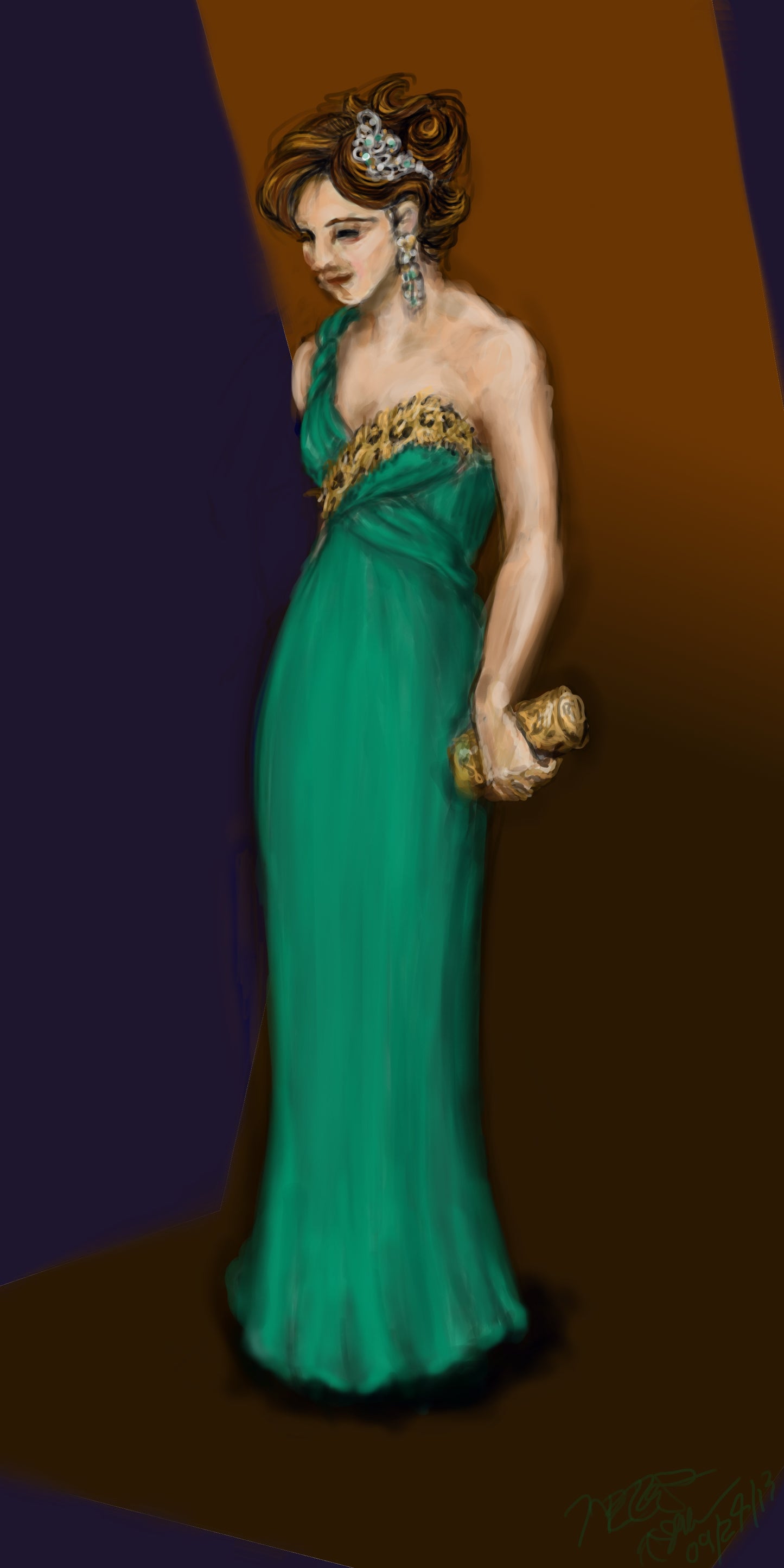 Green Dress with Leopard Accent 12x18 Poster