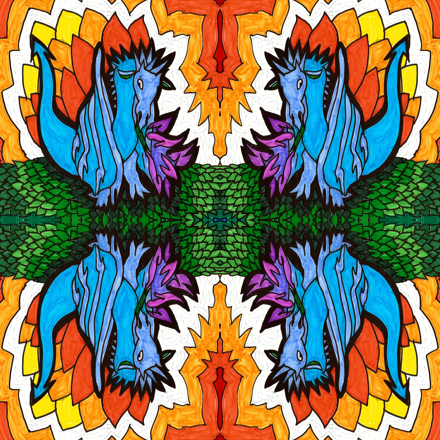 Lotus Dragon Acid Quad 18x18 Poster