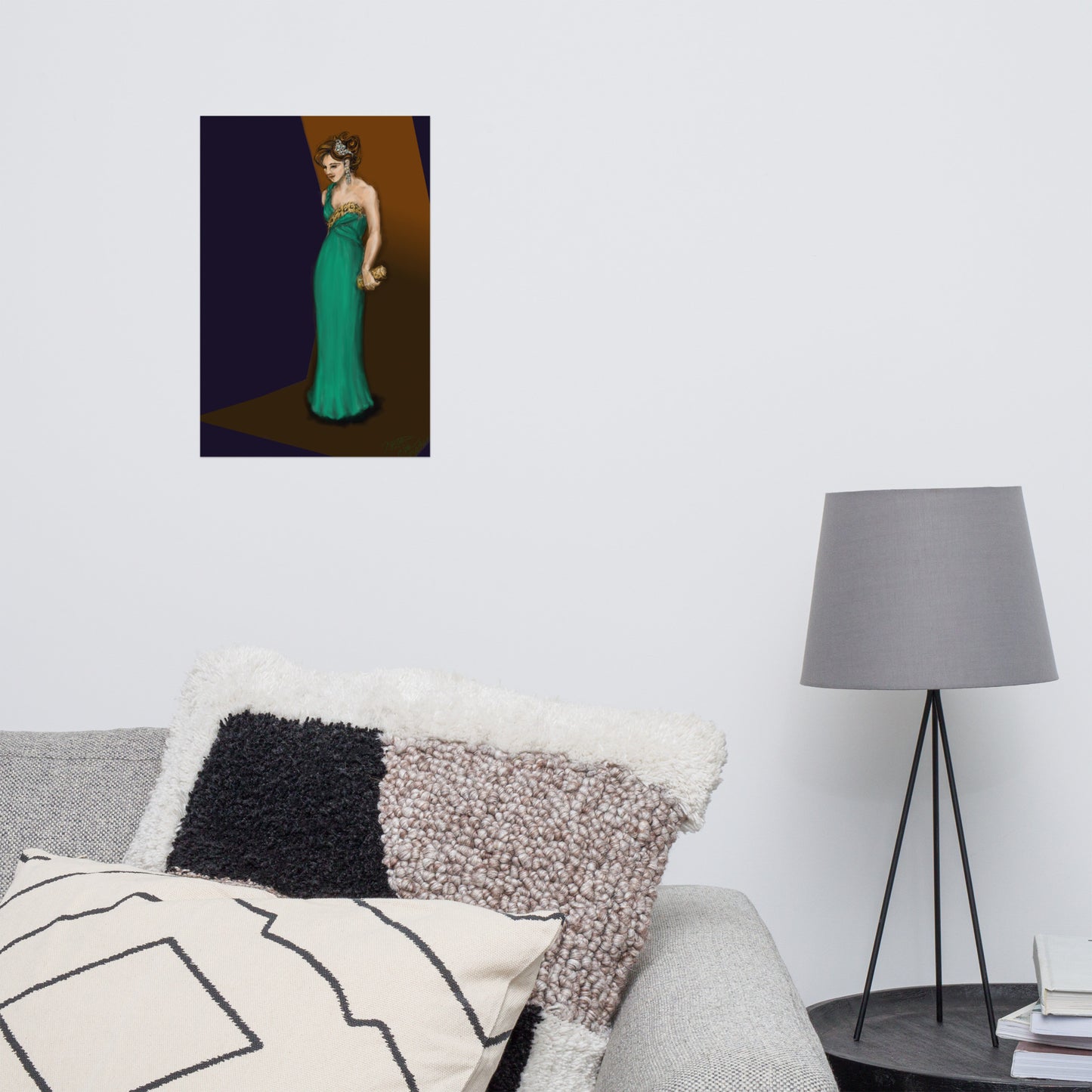 Green Dress with Leopard Accent Poster, 3 sizes lustre paper