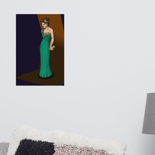 Green Dress with Leopard Accent 12x18 Poster