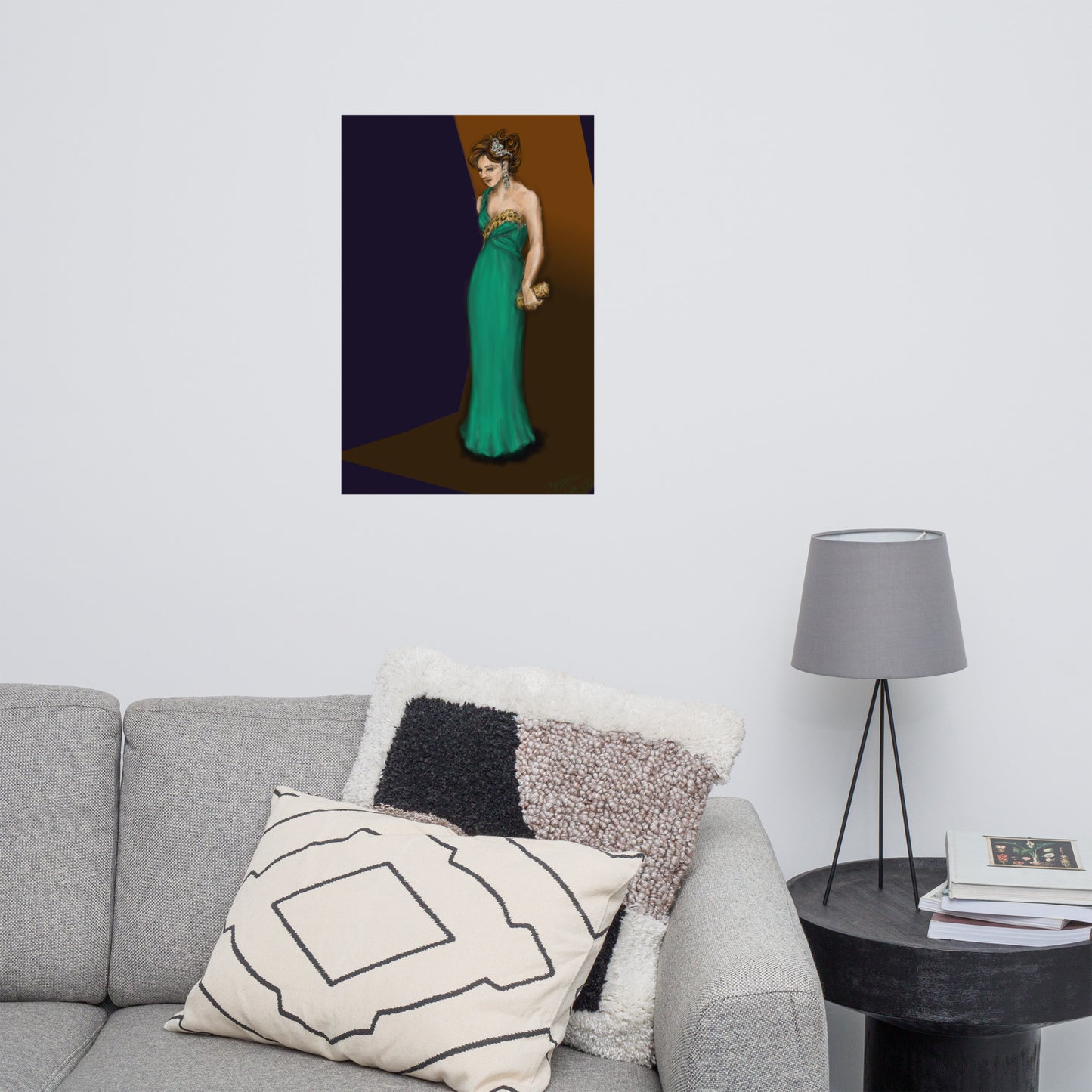 Green Dress with Leopard Accent Poster, 3 sizes lustre paper