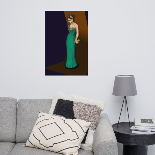 Green Dress with Leopard Accent Poster, 3 sizes lustre paper